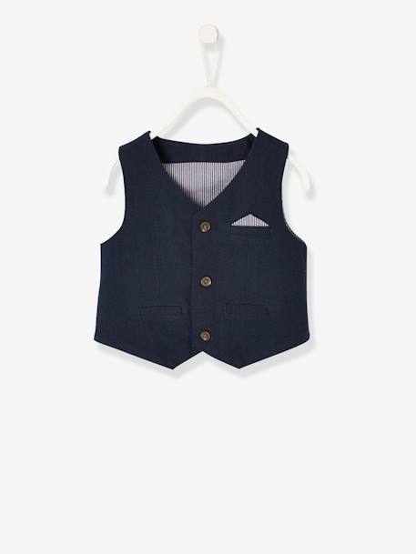 Occasion Wear Outfit : Waistcoat + Shirt + Bow Tie + Trousers, for Boys Dark Blue 