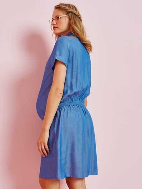 Maternity Shirt Dress BLUE LIGHT SOLID 