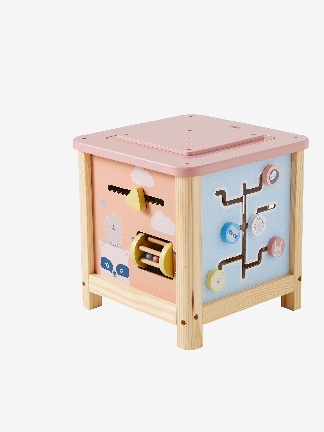 Pink wooden activity sales cube