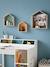 Set of 3 House-Shaped Shelves aqua green+Blue+Light Blue+Pink 