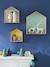 Set of 3 House-Shaped Shelves aqua green+Blue+Light Blue+Pink 