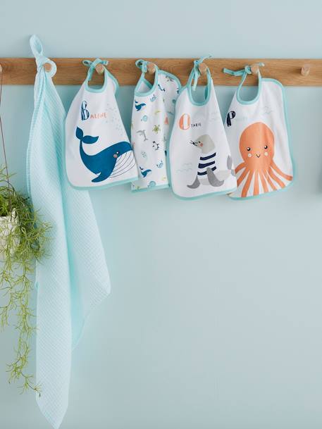 Pack of 7 Bibs for Babies, Sea Animals, by VERTBAUDET White 