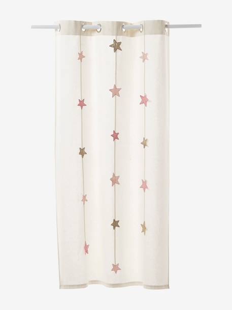 Semi-Sheer Curtain with Eyelets & Starry Garlands Green+White 