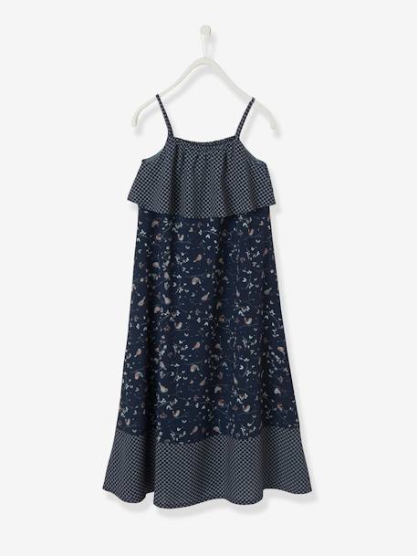 Printed Long Dress with Straps for Girls Dark Blue/Print 