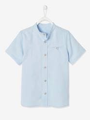 Boys-Shirts-Short-Sleeved Shirt with Mandarin Collar in Cotton/Linen for Boys