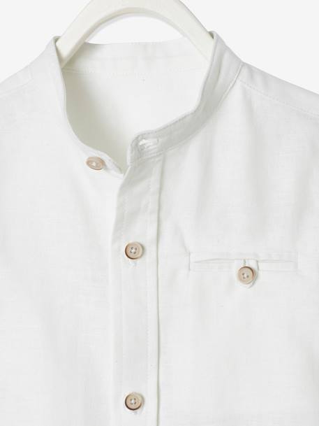 Short-Sleeved Shirt with Mandarin Collar in Cotton/Linen for Boys Light Blue+White 