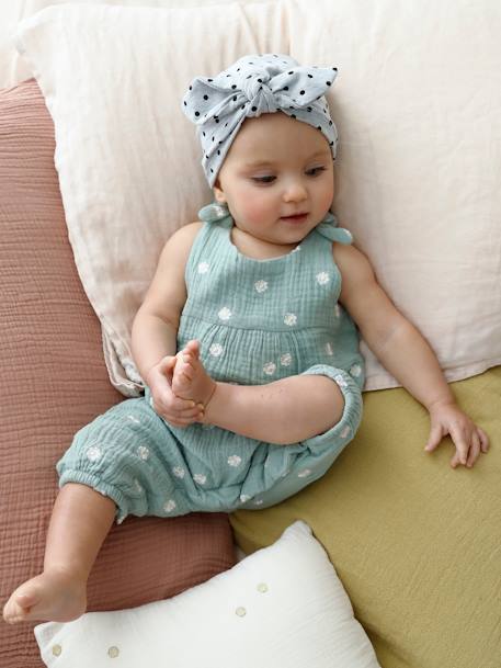 Jumpsuit for Newborn Babies, Embroidery in Cotton Gauze cocoa+ecru+Light Green/Print+pale pink 