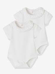 Baby-T-shirts & Roll Neck T-Shirts-T-Shirts-Pack of 2 Short-Sleeved Bodysuits with Fancy Collar, for Babies