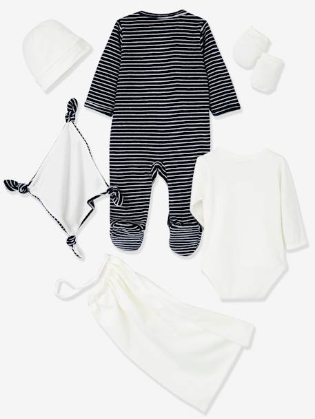 5-Piece Newborn Kit & Striped Bag, Cat Dark Blue 