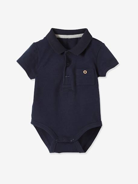 Pack of 2 Bodysuits with Polo Shirt Collar & Pocket, for Newborns Dark Blue+sky blue 