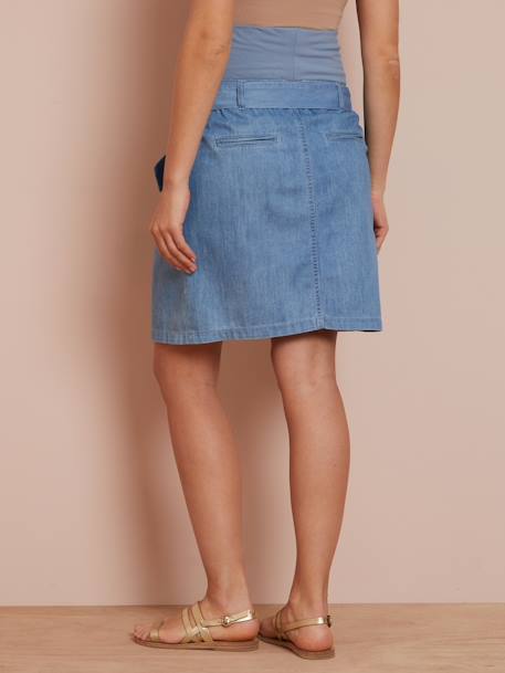 Denim Maternity Skirt with Belt Light Denim Blue 