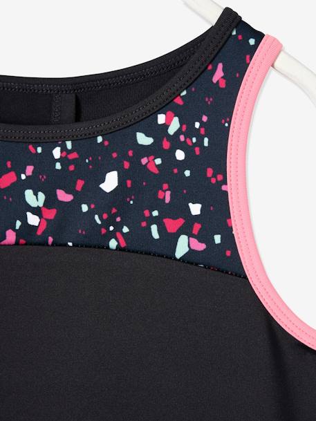 Sleeveless Top for Sports, for Girls Grey Anthracite+Grey/Print 