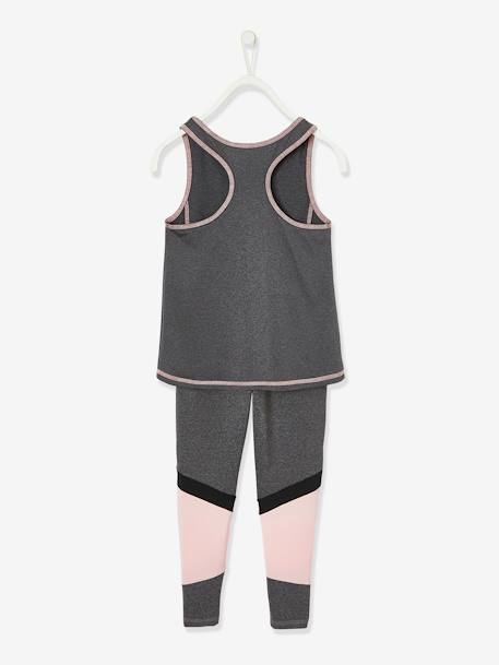 Sports Combo in Techno Fabric: Top + Leggings, for Girls Grey Anthracite 