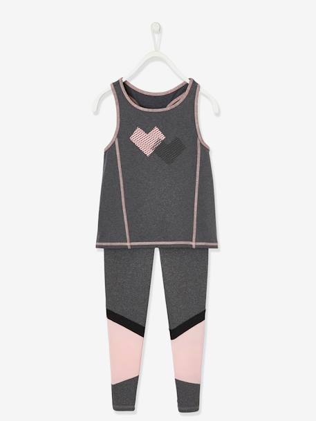 Sports Combo in Techno Fabric: Top + Leggings, for Girls Grey Anthracite 