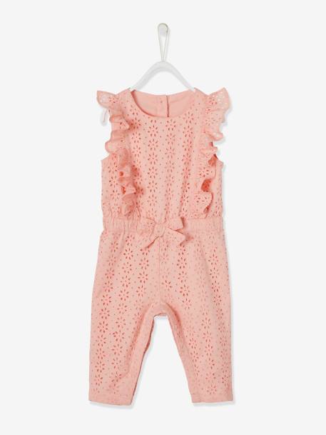 Broderie Anglaise Jumpsuit for Baby Girls Light Pink 