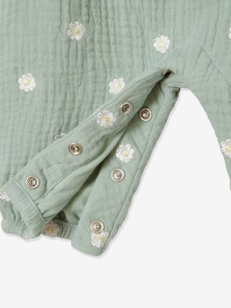 Jumpsuit for Newborn Babies, Embroidery in Cotton Gauze cocoa+ecru+Light Green/Print+pale pink 