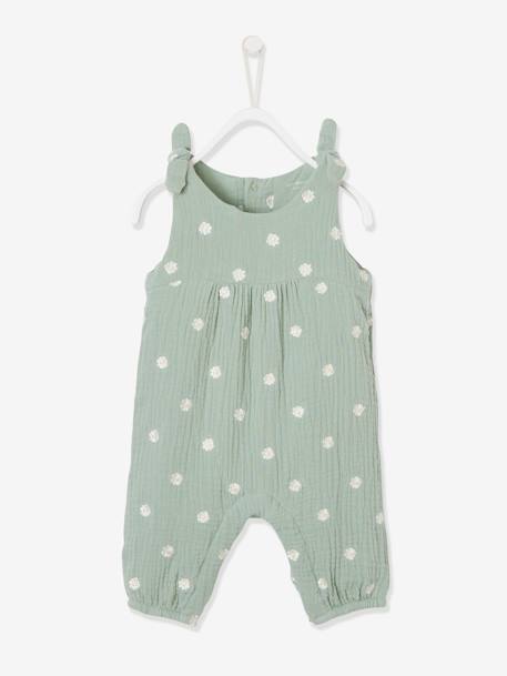 Jumpsuit for Newborn Babies, Embroidery in Cotton Gauze cocoa+ecru+Light Green/Print+pale pink 