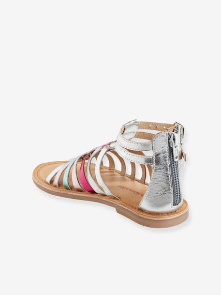 Spartan Style Leather Sandals for Girls Black+Gold+Silver 