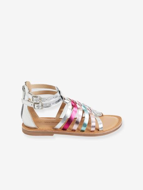 Spartan Style Leather Sandals for Girls Black+Gold+Silver 