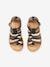 Spartan Style Leather Sandals for Girls Black+Gold+Silver 