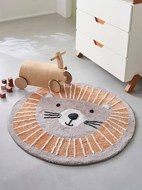 Washable Round Rug, Lion Grey 