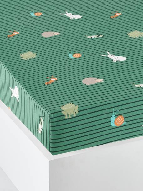 Organic* Fitted Sheet for Children, CLASSE VERTE Dark Green/Print 