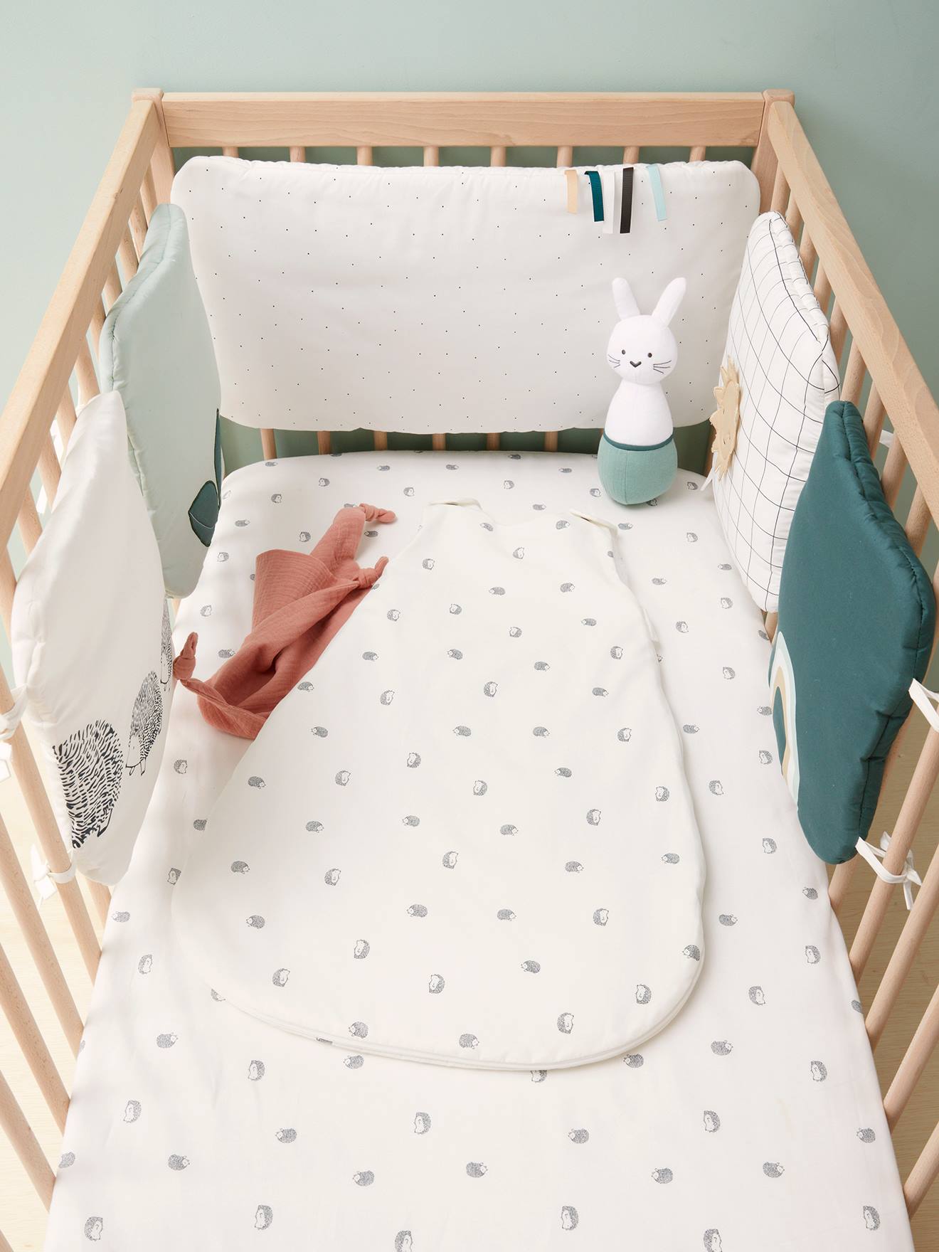 Padded Cot Bumper Organic Collection LOVELY NATURE white