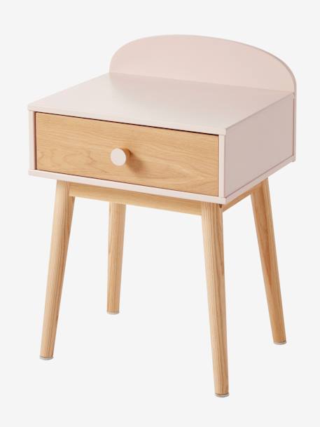 Bedside Table with Pulls, Confetti Theme Light Green+Light Pink+WHITE MEDIUM SOLID WITH DESIGN 