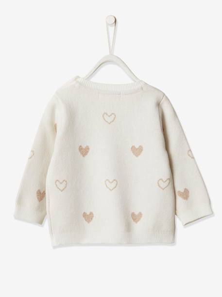 Jumper with Jacquard Knit Hearts for Baby Girls White 