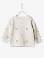 Baby-Jumpers, Cardigans & Sweaters-Jumpers-Jumper with Jacquard Knit Hearts for Baby Girls