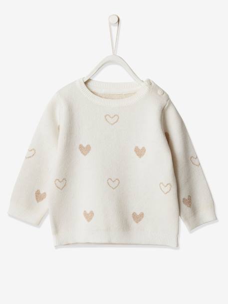 Jumper with Jacquard Knit Hearts for Baby Girls White 