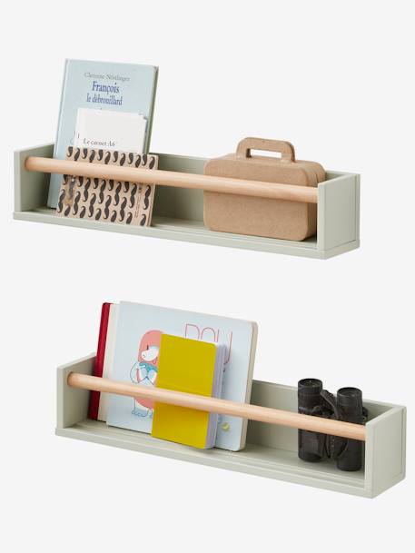 Set of 2 Book Shelves Green+Light Pink+Wood/White 