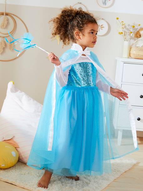 Princess Costume with Cape, Wand & Crown Blue+white 