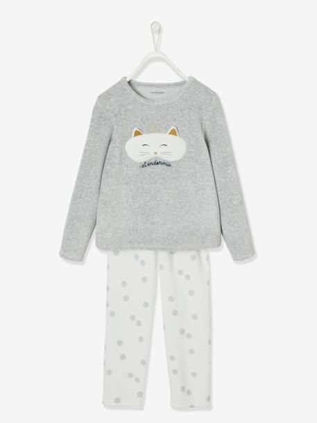 Velour Pyjamas with Cat Mask for Girls Grey 