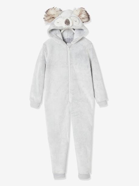 Koala Onesie in Velour for Girls Light Grey 