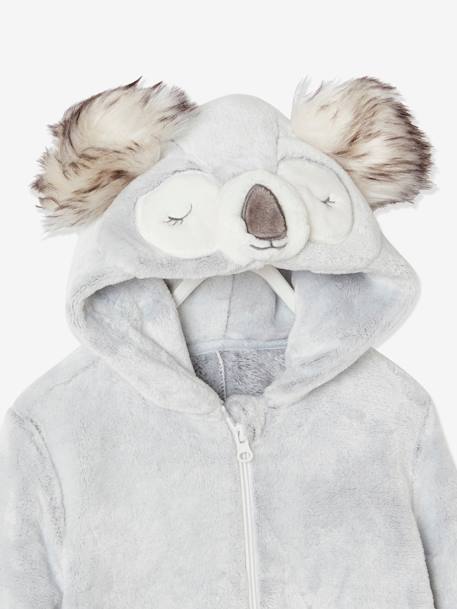 Koala Onesie in Velour for Girls Light Grey 