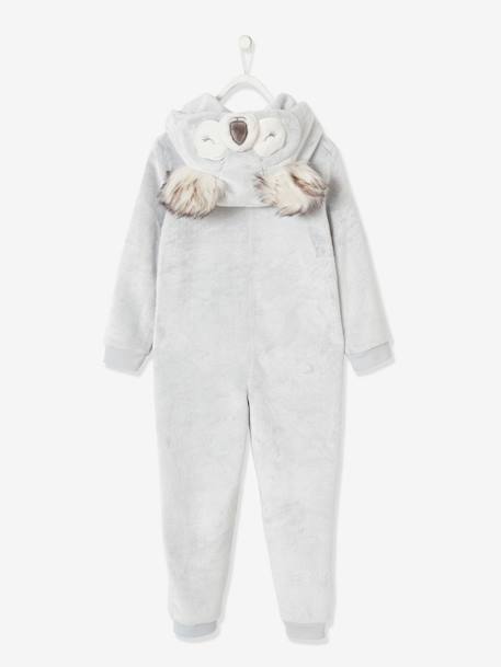 Koala Onesie in Velour for Girls Light Grey 