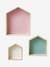 Set of 3 House-Shaped Shelves aqua green+Blue+Light Blue+Pink 