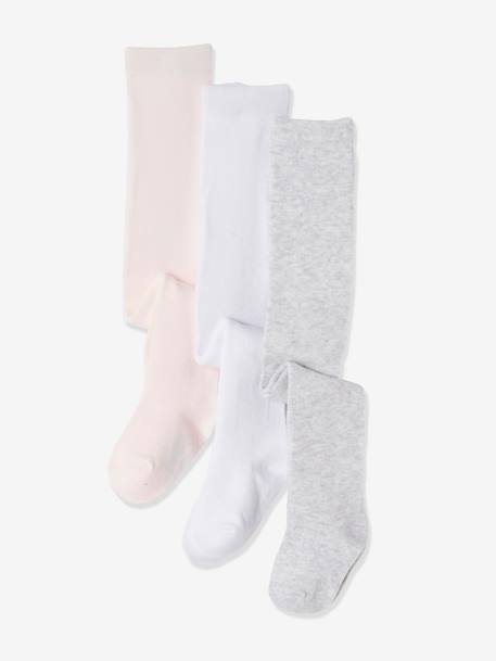 Pack of 3 Knitted Tights for Babies marl grey+old rose+White 