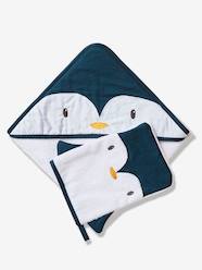 -Penguin Bath Cape + Bath Mitt Set