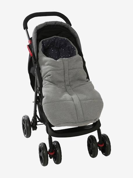 Footmuff for Pushchair in Fleece Lined in Jersey Knit Dark Blue+Light Grey 