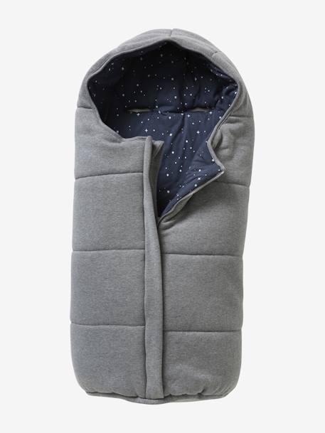 Footmuff for Pushchair in Fleece Lined in Jersey Knit Dark Blue+Light Grey 