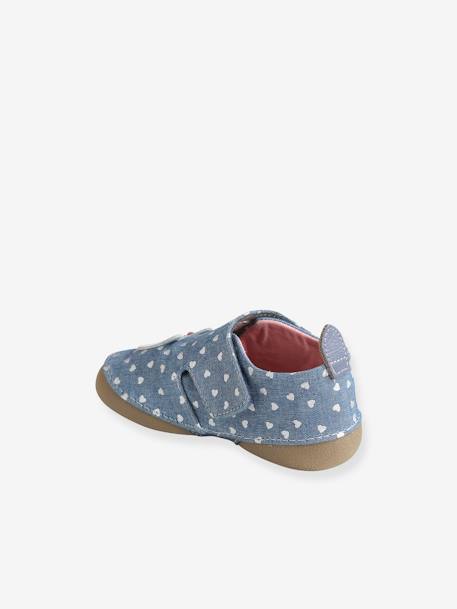 Pram Shoes with Touch Fasteners, in Chambray, for Baby Girls Dark Blue 