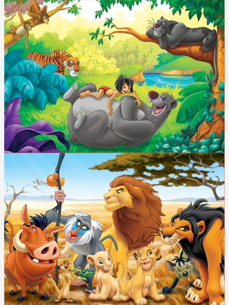 Set of 2 Wooden Puzzles, 50 Pieces, Disney® Animals Friends, The Lion King + The Jungle Book, by EDUCA Green 