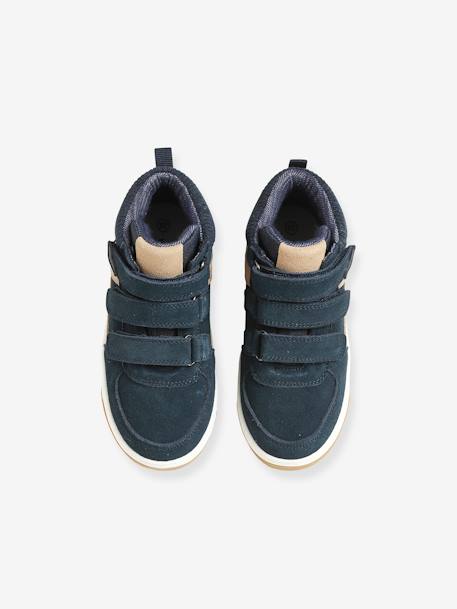 Leather High-Top Trainers, for Boys Dark Blue 