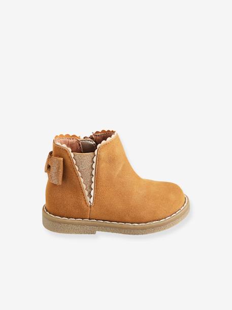 Leather Boots with Elastic, for Baby Girls Camel 