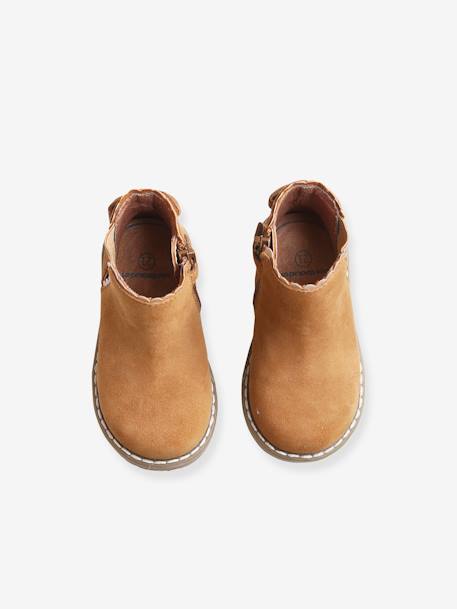 Leather Boots with Elastic, for Baby Girls Camel 