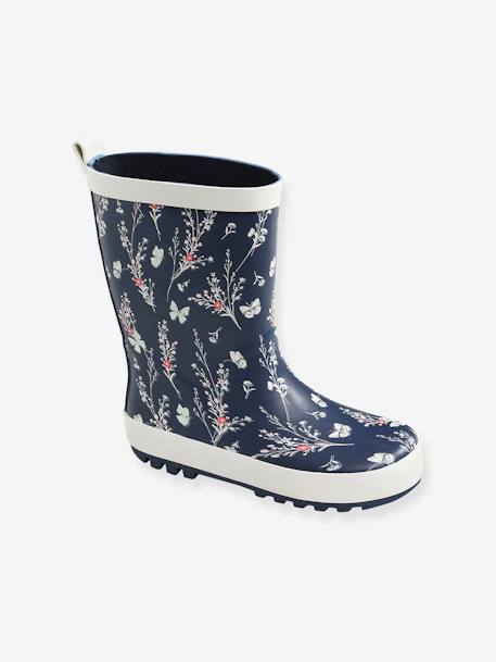 Wellies in Natural Rubber for Girls Dark Blue/Print 