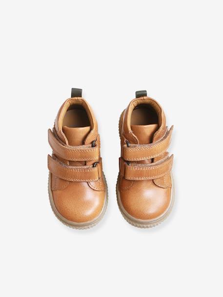 Leather Pram Boots with Touch Fasteners, for Baby Boys BLUE DARK SOLID WITH DESIGN+Camel+taupe 