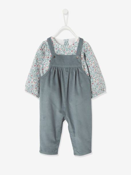 Blouse & Corduroy Dungarees Combo for Baby Girls Dark Blue 